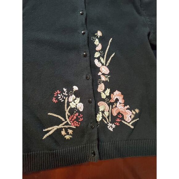 Vtg Heirloom Collectibles Embroidered Floral Button Cardigan Sweater Size L - Picture 5 of 10